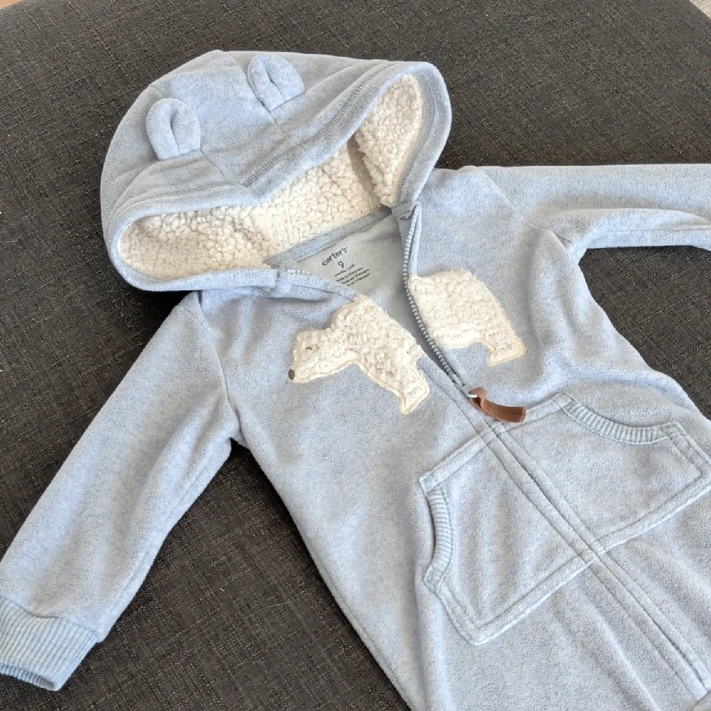 2/15$ 🐻‍❄️ Carter's Light Blue Bear Hooded Footie - Picture 3 of 3
